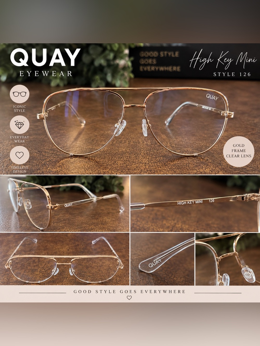 Quay Australia High Key Aviator Glasses - Gold Frame, Clear Lenses